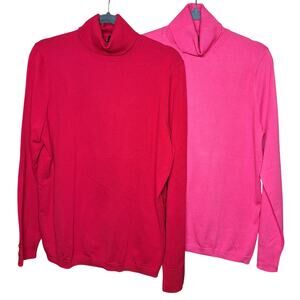Talbots NEW lot of 2 modal blend stretch turtle neck fitted sweaters bundle pink